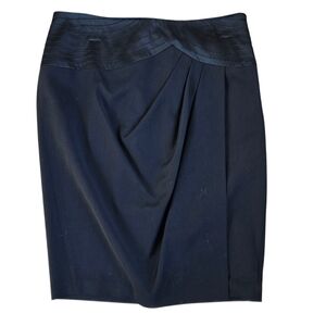 Bebe Draped Black Wool Blend Pencil Skirt Waist Detail Size 8 EUC